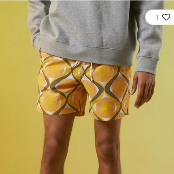 Urban Outfitters '70s Geo Yellow Retro Lined Swim Trunks Shorts - Picture 1 of 9